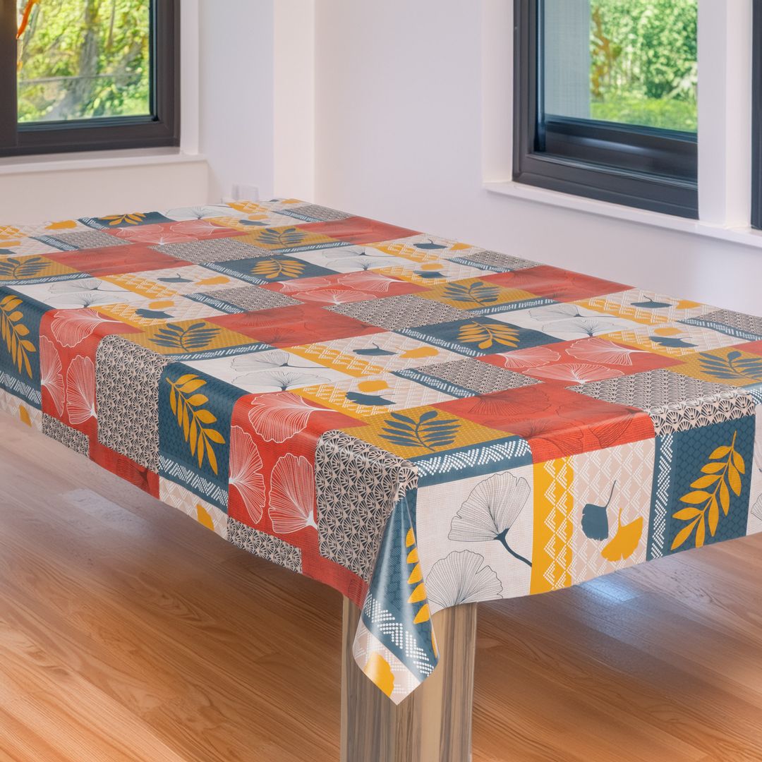 laro Wachstuch-Tischdecke Wachstischdecke Gartentischdecke Ginko Patchwork Bunt