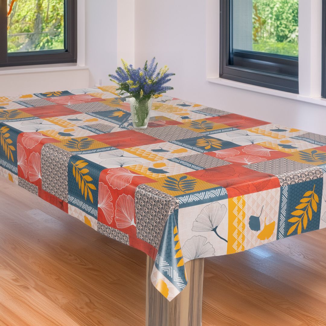 laro Wachstuch-Tischdecke Wachstischdecke Gartentischdecke Ginko Patchwork Bunt