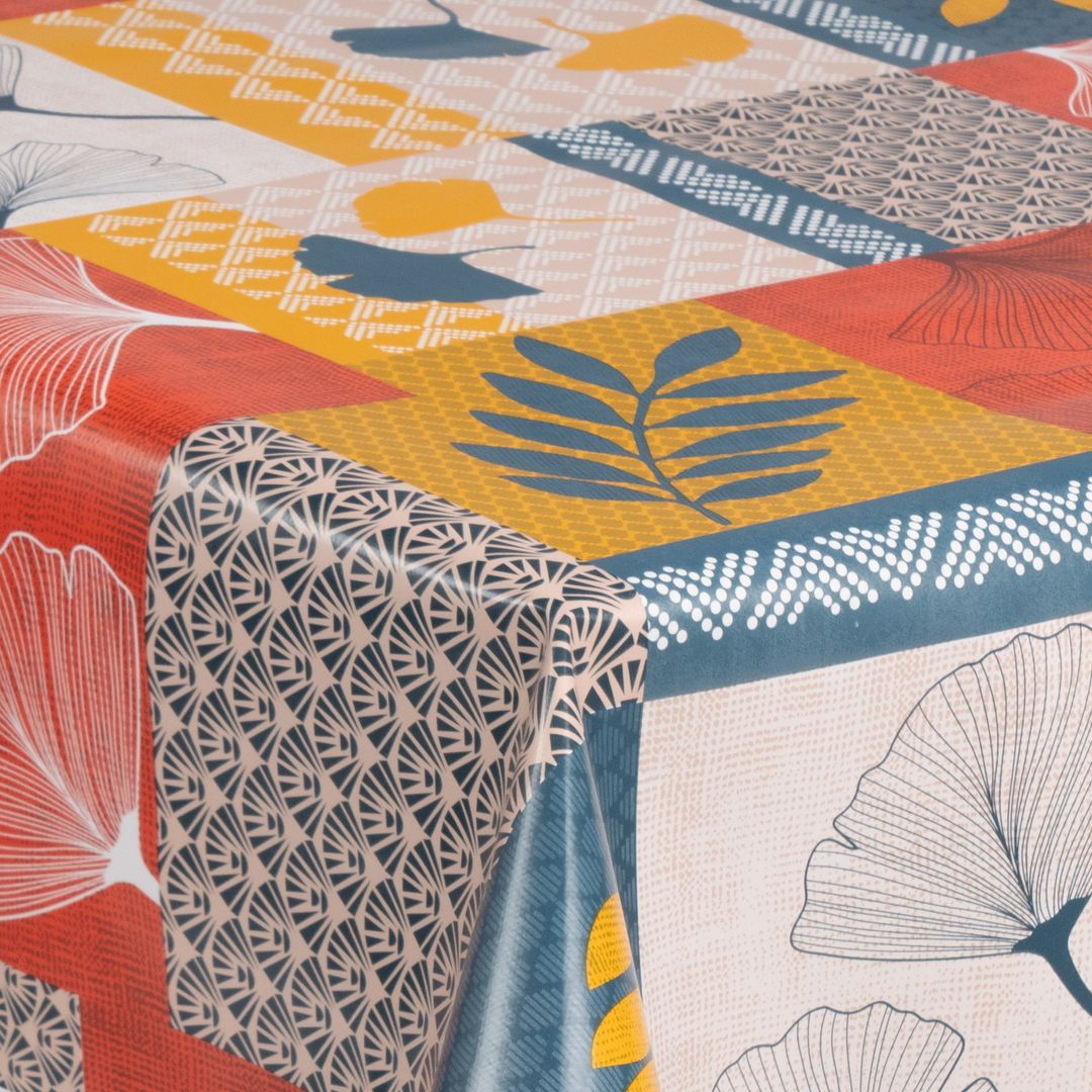 laro Wachstuch-Tischdecke Wachstischdecke Gartentischdecke Ginko Patchwork Bunt