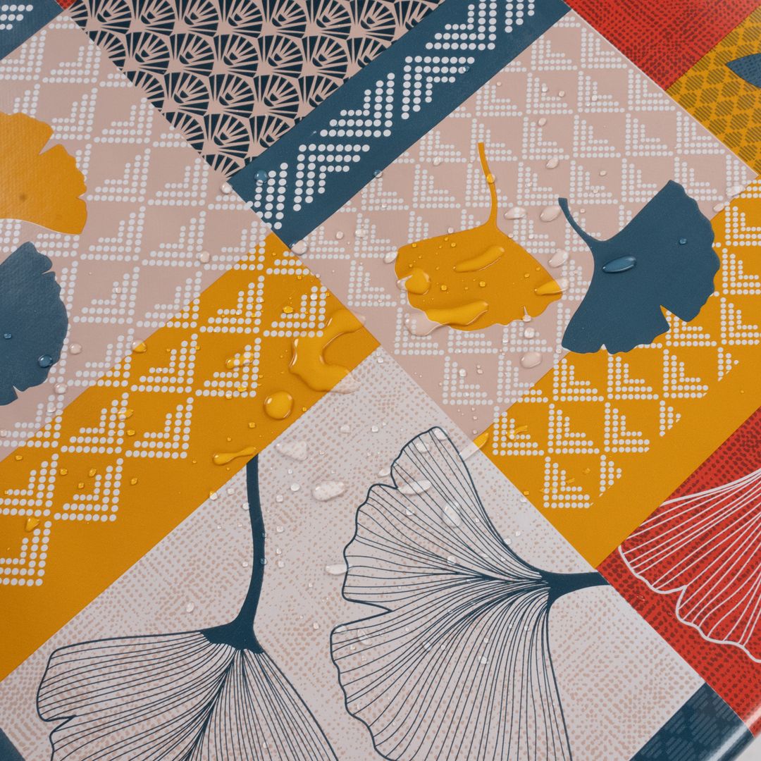 laro Wachstuch-Tischdecke Wachstischdecke Gartentischdecke Ginko Patchwork Bunt