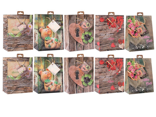 Laro Geschenktüten Medium Glück Rustikal Medium 10-100 Stk - Kreative Verpackung für besondere Momente