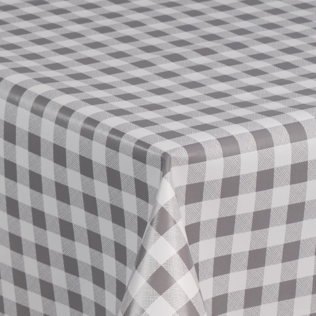 laro Wachstuch-Tischdecke Gartentischdecke Grau Schwarz Kariert Karo