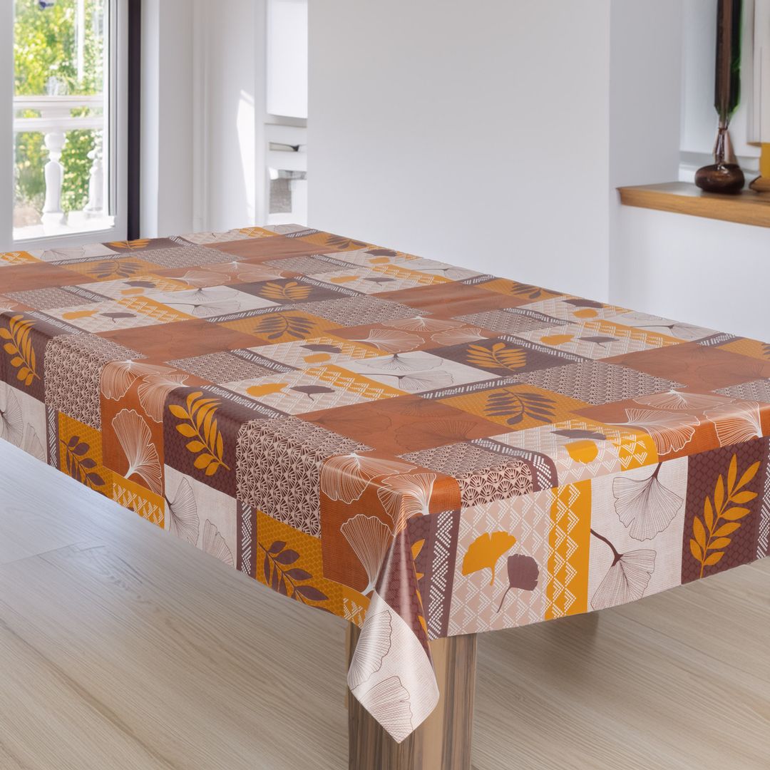 laro Wachstuch-Tischdecke Gartentischdecke Herbstfarben Retro Ginkgo
