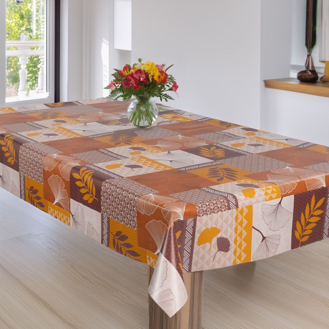 laro Wachstuch-Tischdecke Gartentischdecke Herbstfarben Retro Ginkgo