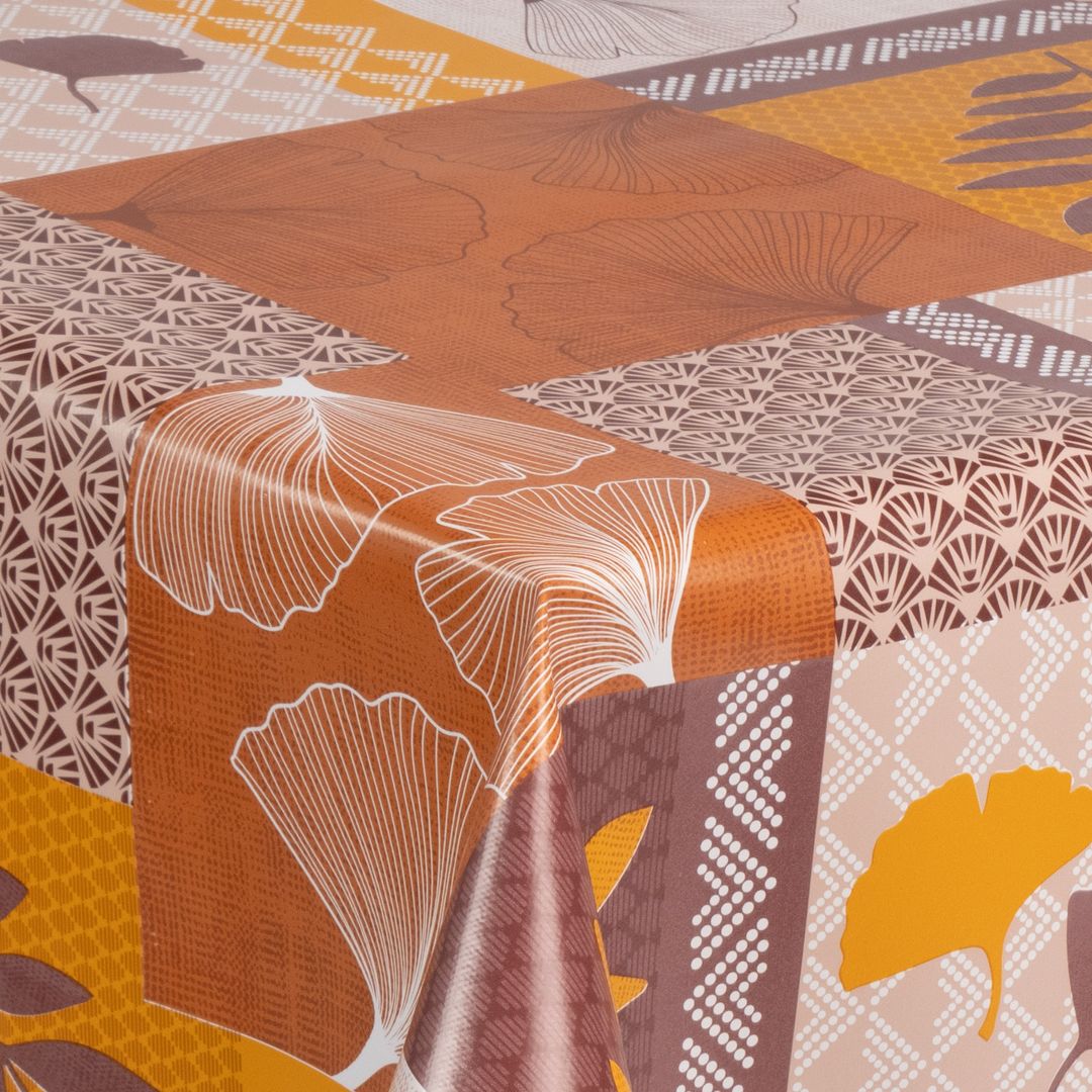 laro Wachstuch-Tischdecke Gartentischdecke Herbstfarben Retro Ginkgo