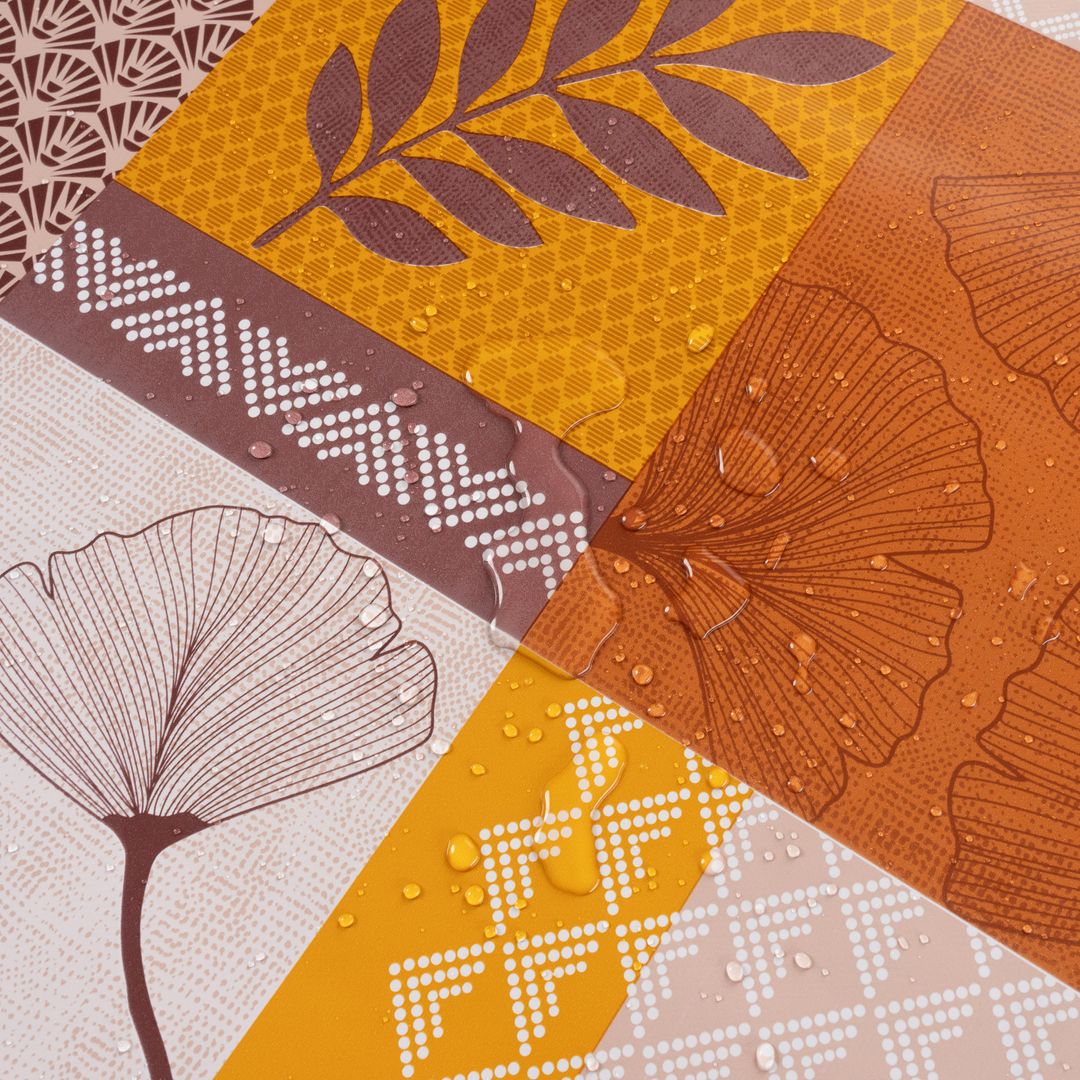 laro Wachstuch-Tischdecke Gartentischdecke Herbstfarben Retro Ginkgo