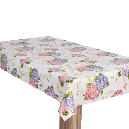 laro Wachstuch-Tischdecke Wachstischdecke Gartentischdecke Hortensien Lila Rosa