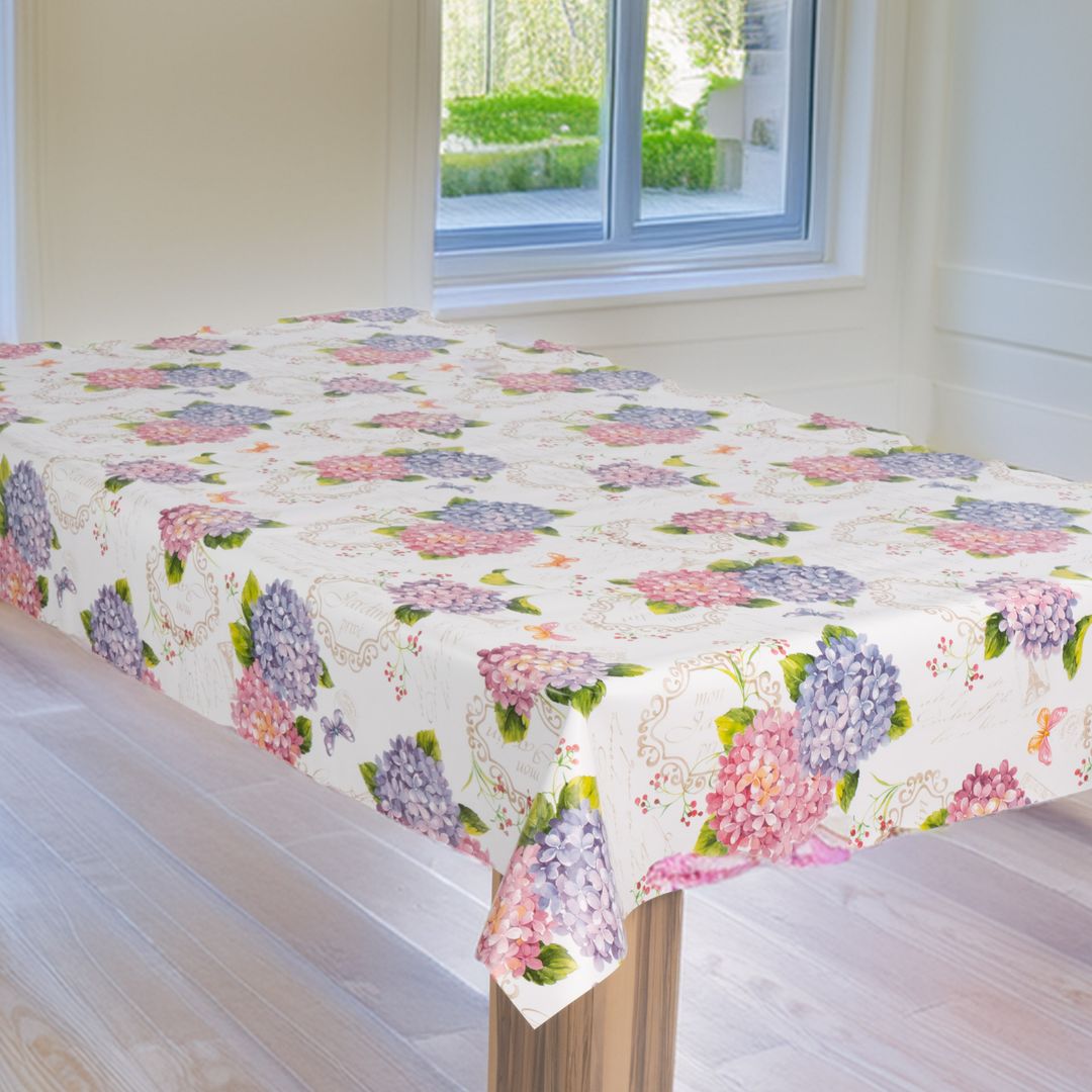 laro Wachstuch-Tischdecke Wachstischdecke Gartentischdecke Hortensien Lila Rosa