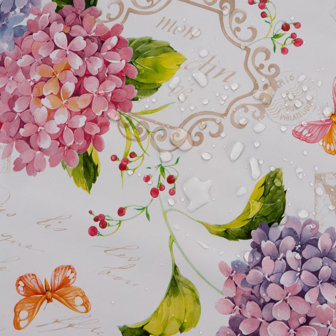 laro Wachstuch-Tischdecke Wachstischdecke Gartentischdecke Hortensien Lila Rosa