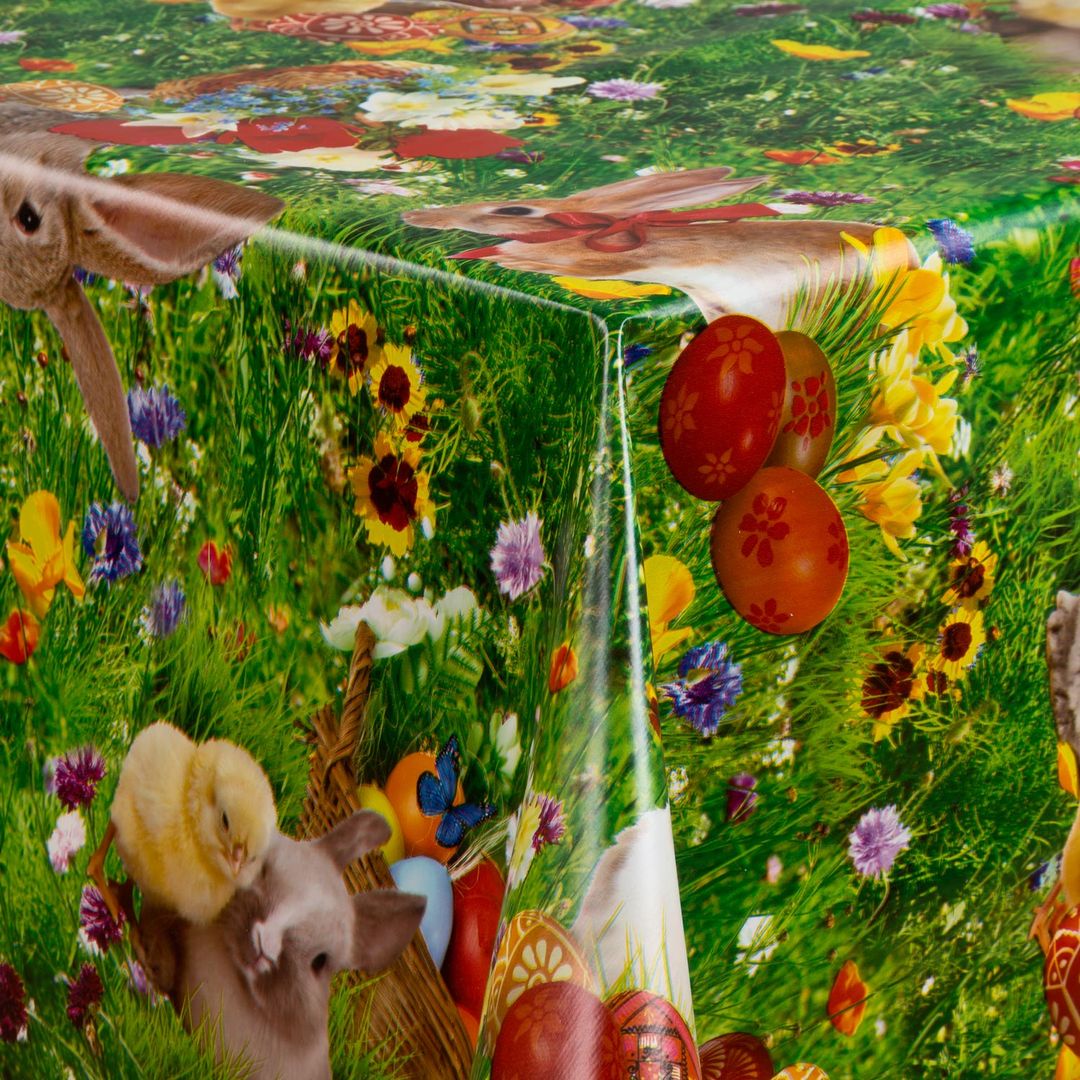 Wachstuch-Tischdecken Ostern Blumenwiese Hase rechteckig