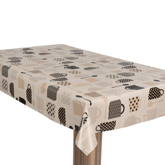 laro Wachstuch-Tischdecke Gartentischdecke Kaffeepause Beige Schwarz