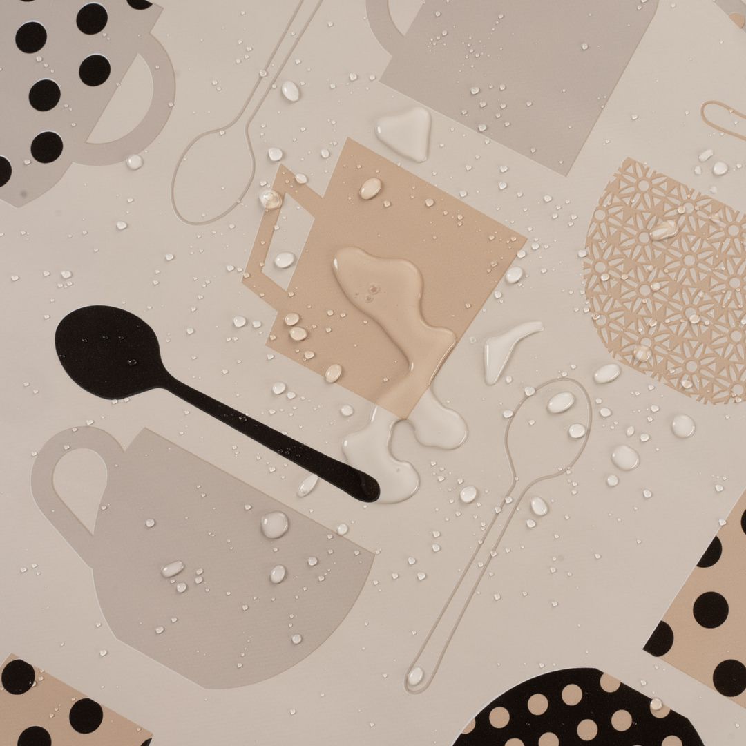 laro Wachstuch-Tischdecke Gartentischdecke Kaffeepause Beige Schwarz