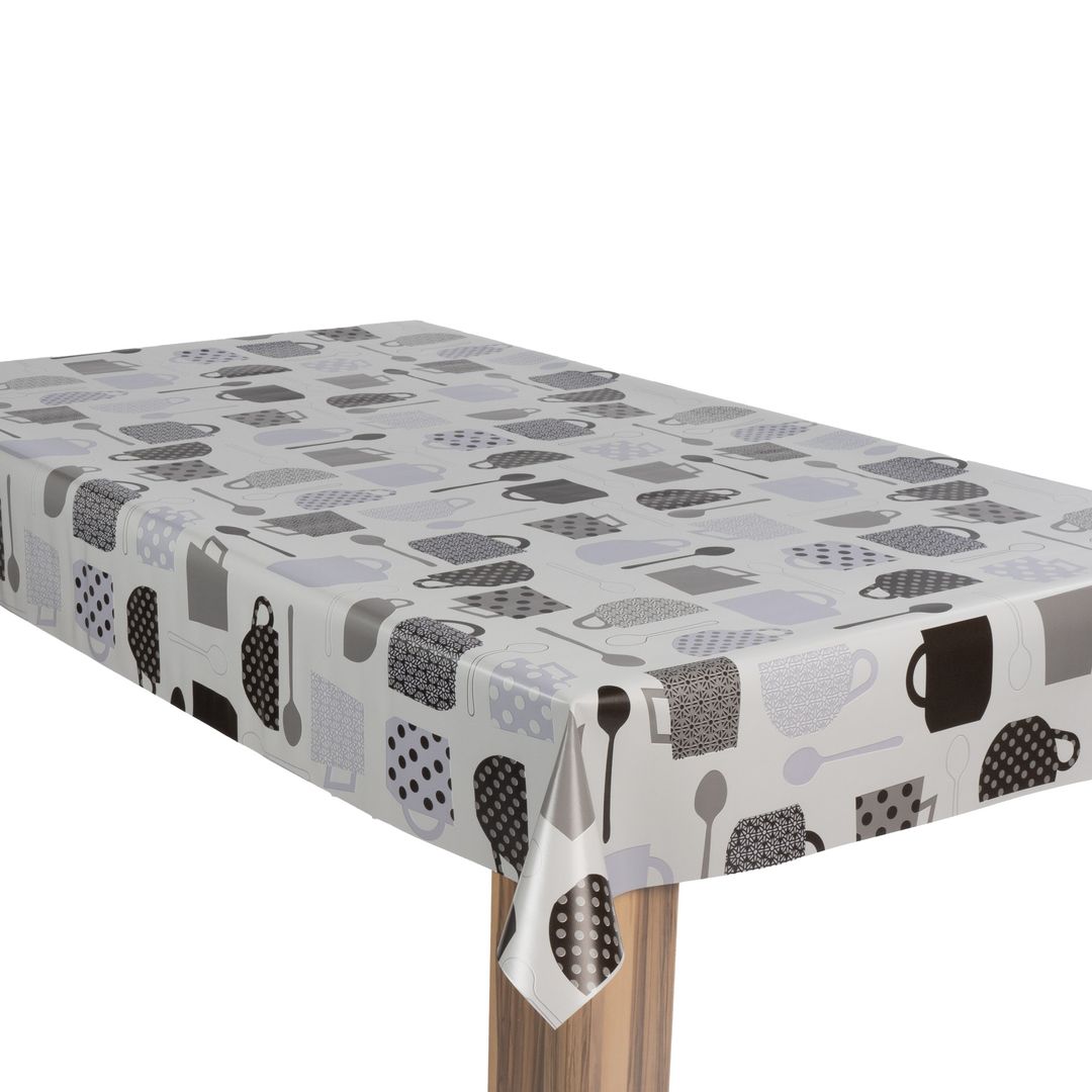 laro Wachstuch-Tischdecke Wachstischdecke Gartentischdecke Kaffeepause Weiß Grau