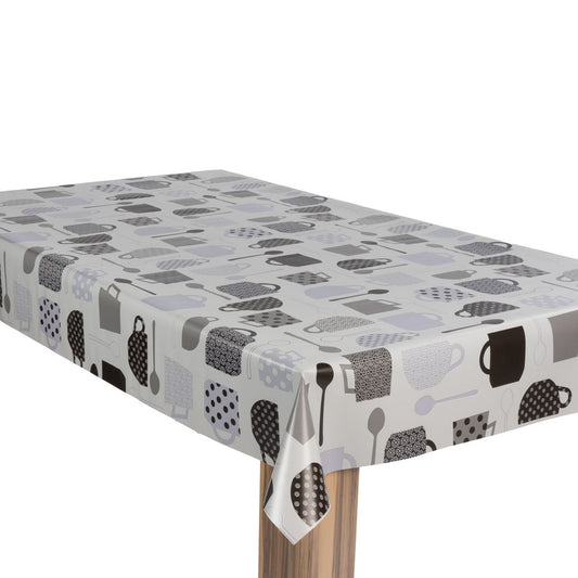 laro Wachstuch-Tischdecke Wachstischdecke Gartentischdecke Kaffeepause Weiß Grau