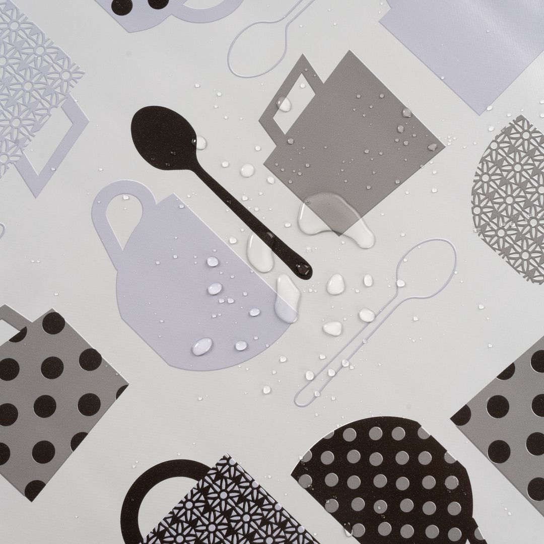 laro Wachstuch-Tischdecke Wachstischdecke Gartentischdecke Kaffeepause Weiß Grau