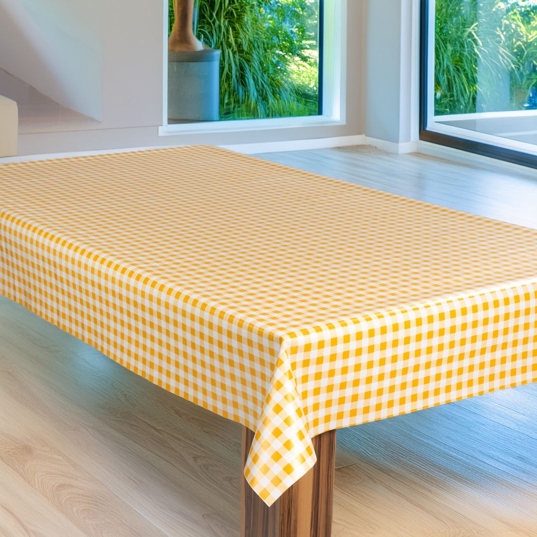 laro Wachstuch-Tischdecke Wachstischdecke Gartentischdecke Kariert Karo WeißGelb