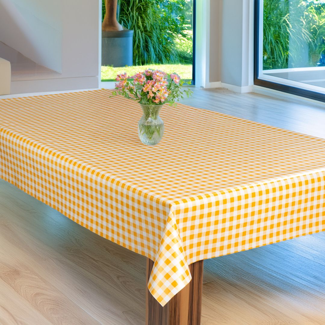laro Wachstuch-Tischdecke Wachstischdecke Gartentischdecke Kariert Karo WeißGelb