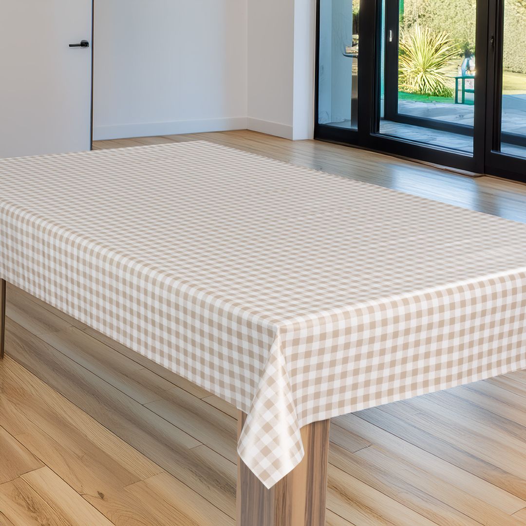 laro Wachstuch-Tischdecke Wachstischdecke Gartentischdecke Karo Kariert Beige