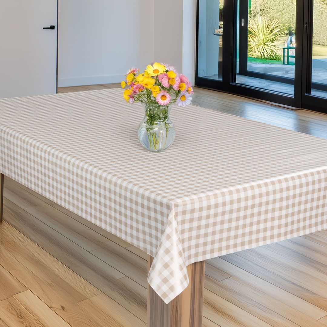 laro Wachstuch-Tischdecke Wachstischdecke Gartentischdecke Karo Kariert Beige