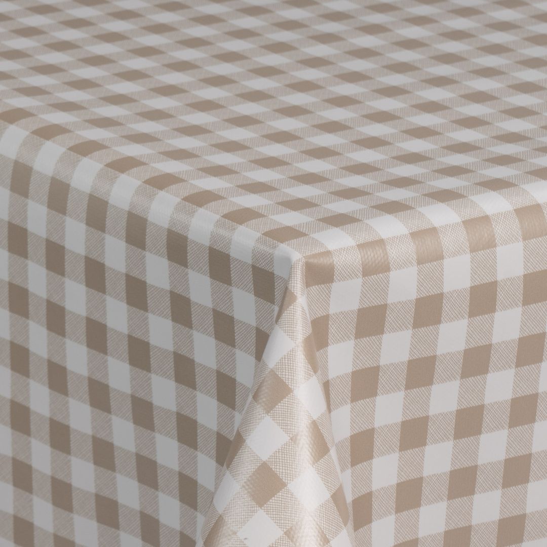 laro Wachstuch-Tischdecke Wachstischdecke Gartentischdecke Karo Kariert Beige