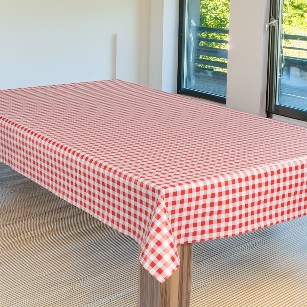 laro Wachstuch-Tischdecke Wachstischdecke Gartentischdecke Karo Kariert Rot Weiß