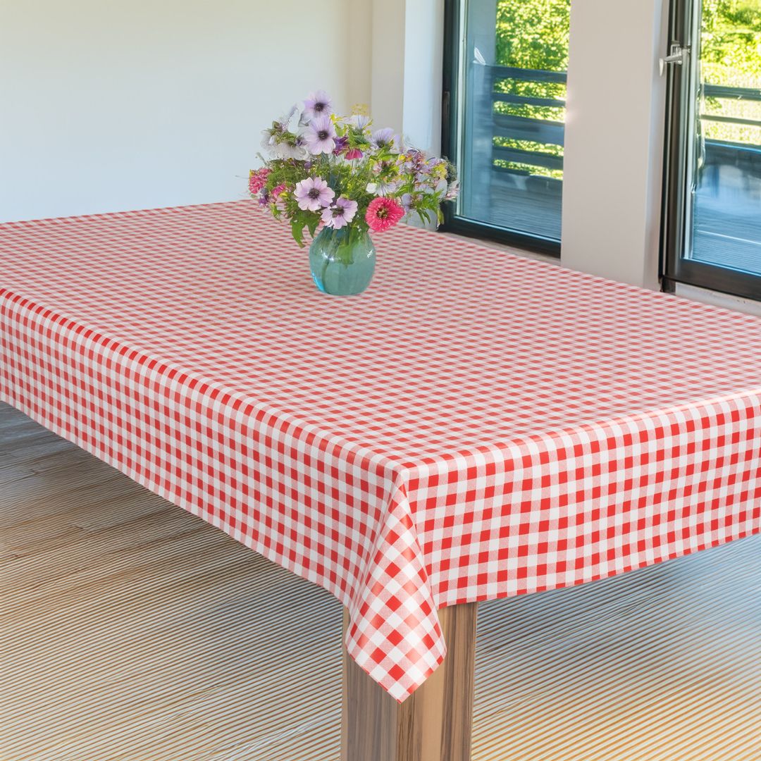 laro Wachstuch-Tischdecke Wachstischdecke Gartentischdecke Karo Kariert Rot Weiß