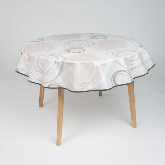 laro 140cm runde Wachstuchtischdecke mit Saum-Eingefasst Kreiswogen Weiß Beige