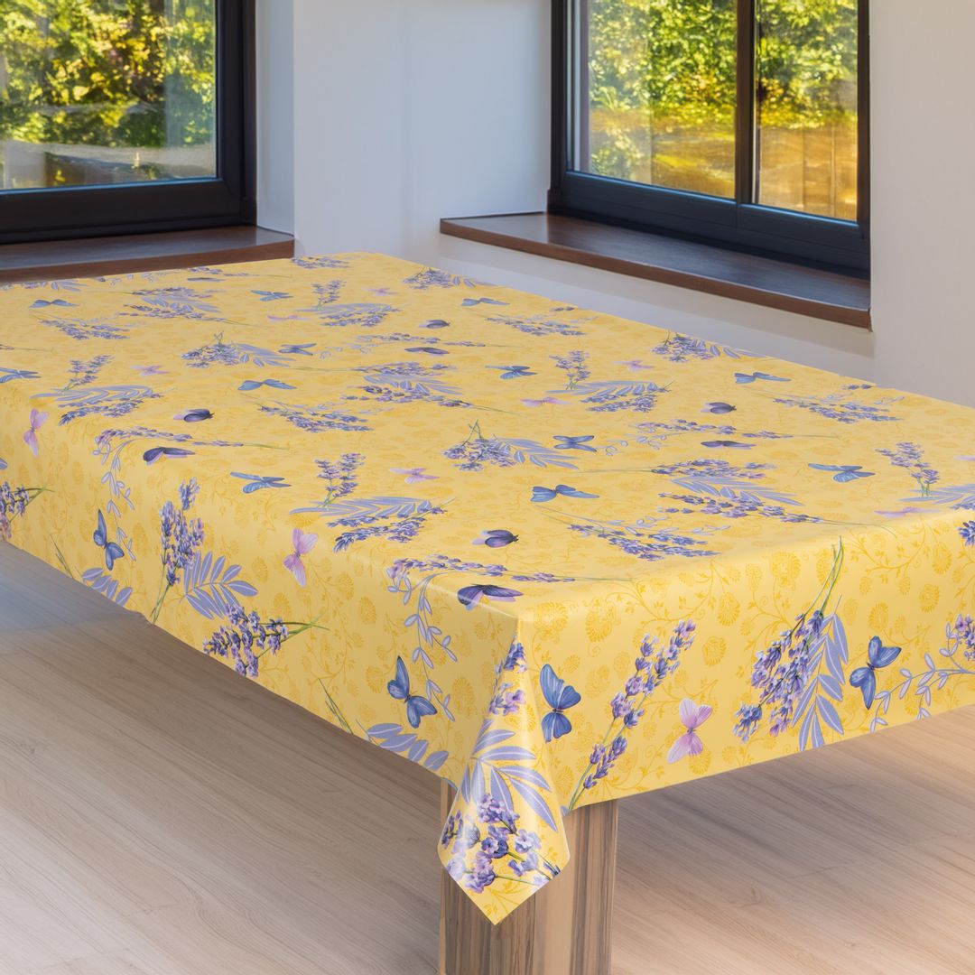 laro Wachstuch-Tischdecke Wachstischdecke Gartentischdecke Lavendel Lila Gelb