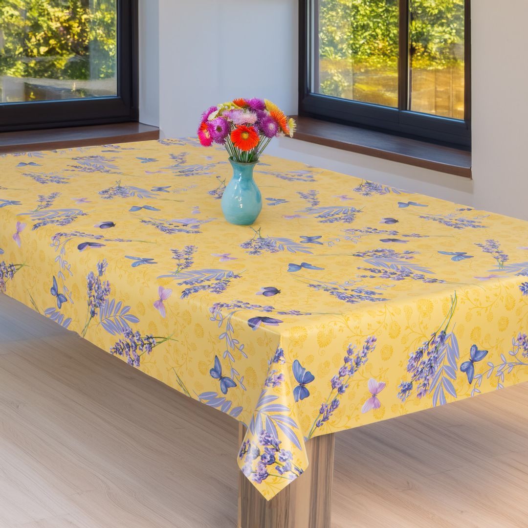 laro Wachstuch-Tischdecke Wachstischdecke Gartentischdecke Lavendel Lila Gelb