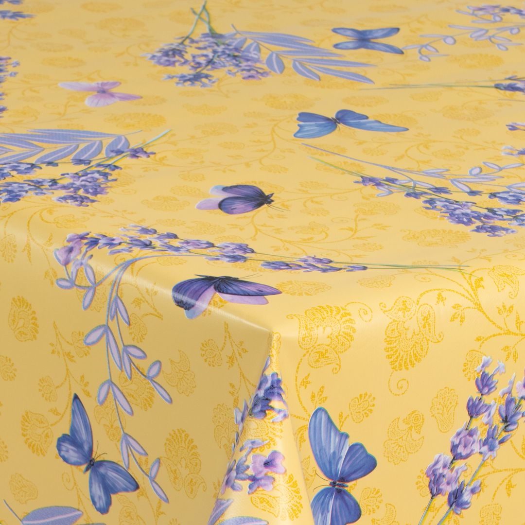 laro Wachstuch-Tischdecke Wachstischdecke Gartentischdecke Lavendel Lila Gelb