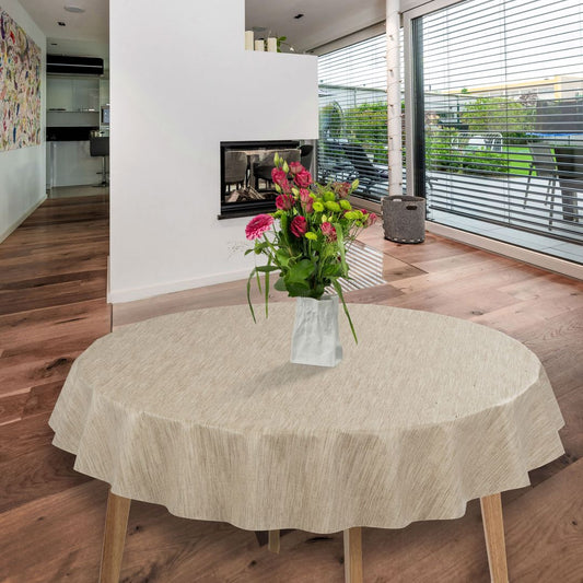 laro Rund 140 cm Wachstuchtischdecke Tischdecke Abwaschbar PVC Leinenoptik Beige Creme Rund 140cm