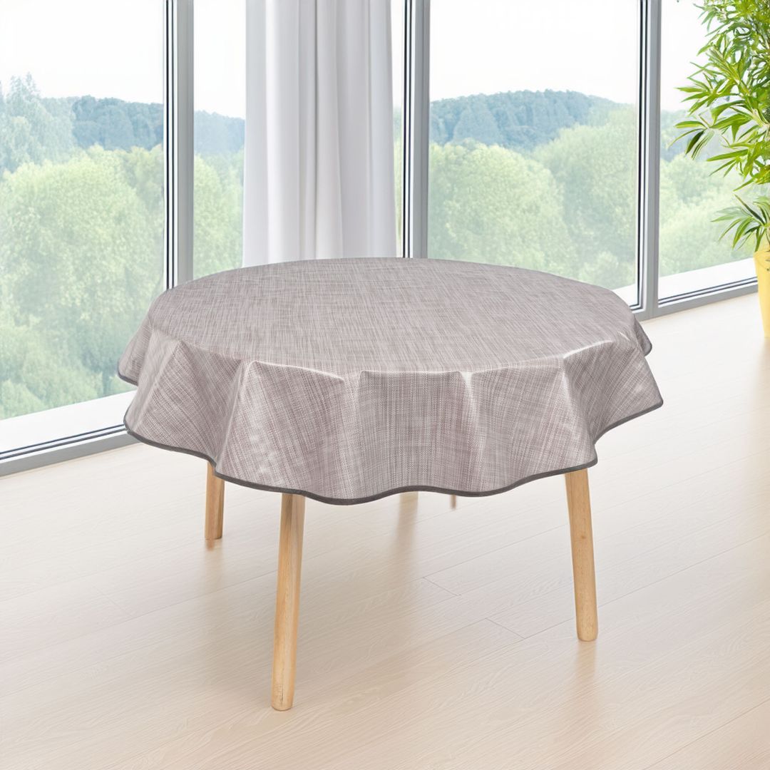 laro 140cm runde Wachstuchtischdecke Saum-Eingefasst Leinenoptik Grau Meliert