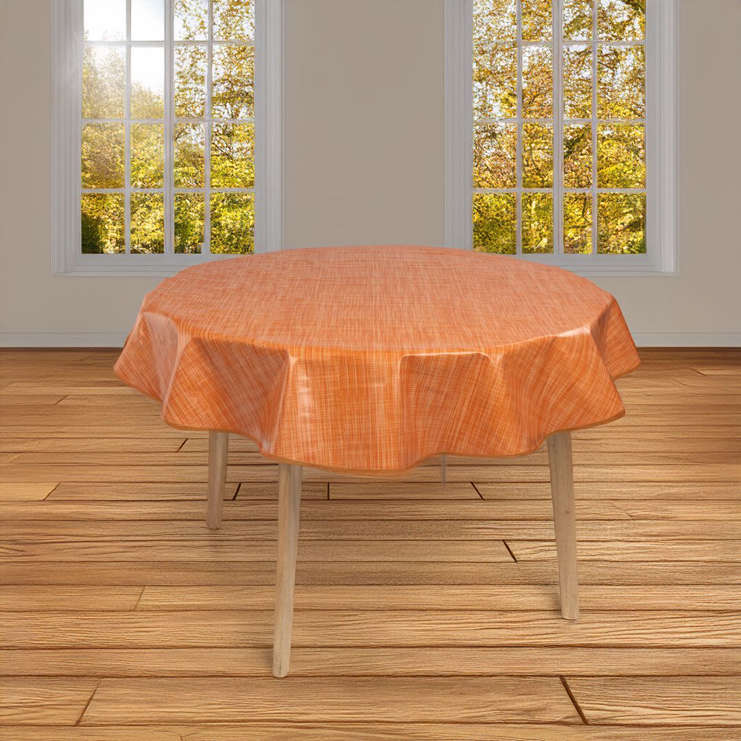 laro 140cm runde Wachstuchtischdecke Saum-Eingefasst Leinenoptik Orange Bronze