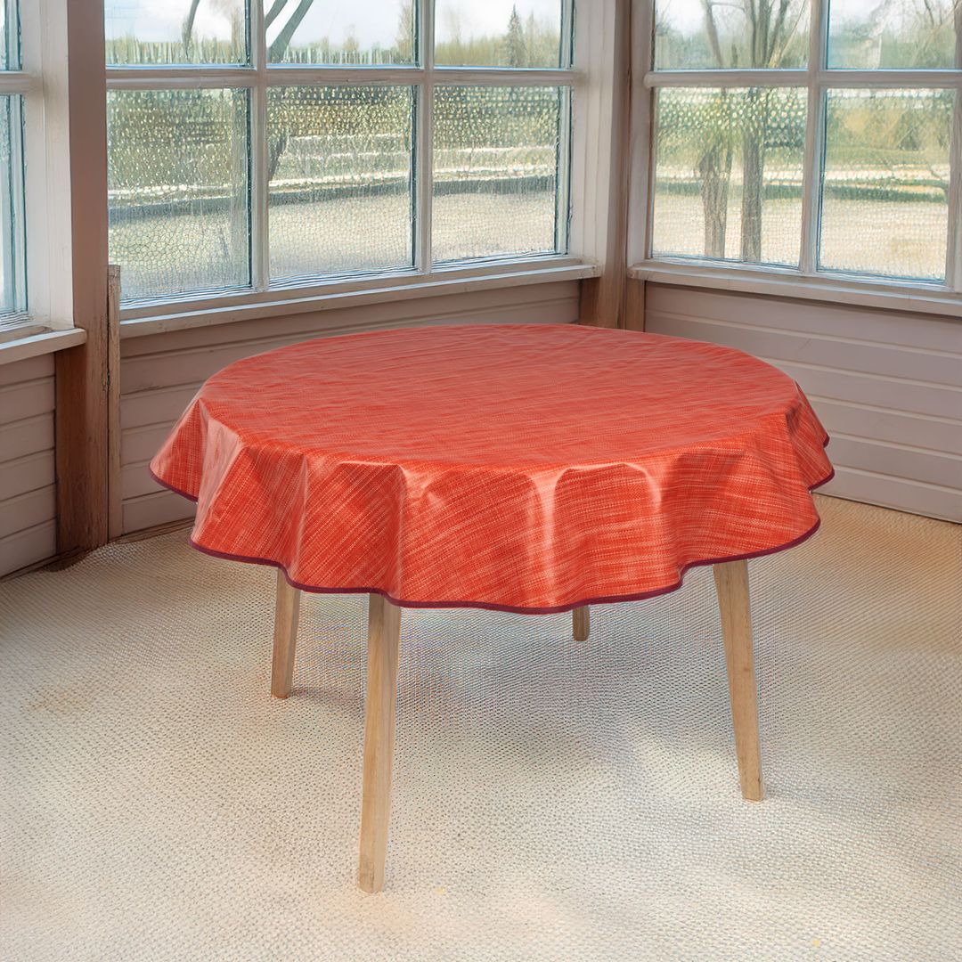 laro 140cm runde Wachstuchtischdecke mit Saum-Eingefasst Leinenoptik Rot Orange