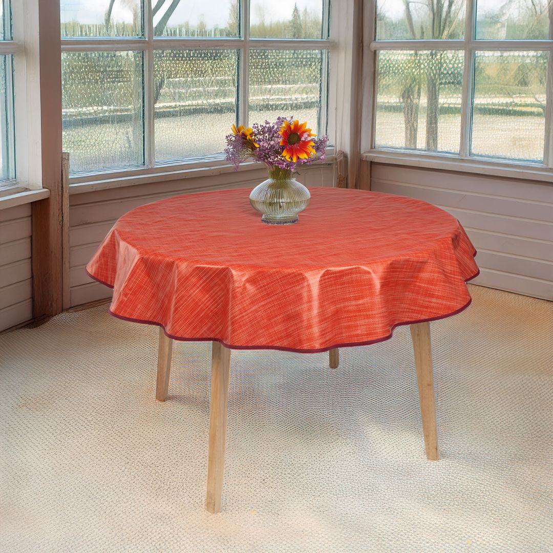 laro 140cm runde Wachstuchtischdecke mit Saum-Eingefasst Leinenoptik Rot Orange