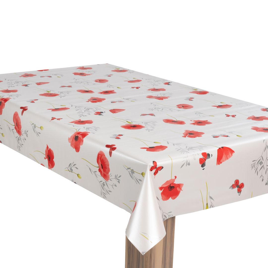laro Wachstuch-Tischdecke Wachstischdecke Gartentischdecke Mohnblume Rot