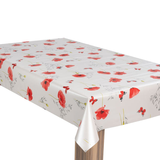 laro Wachstuch-Tischdecke Wachstischdecke Gartentischdecke Mohnblume Rot