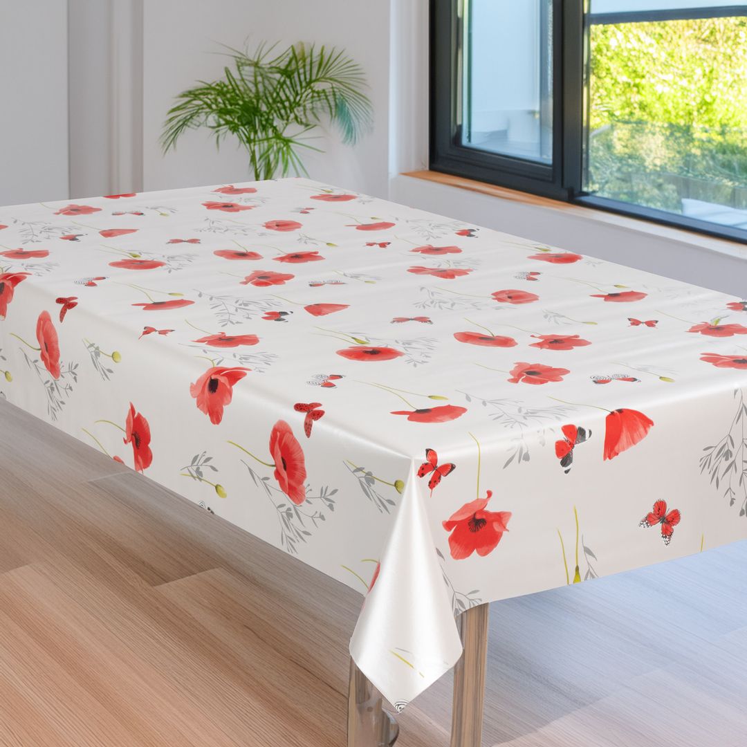 laro Wachstuch-Tischdecke Wachstischdecke Gartentischdecke Mohnblume Rot