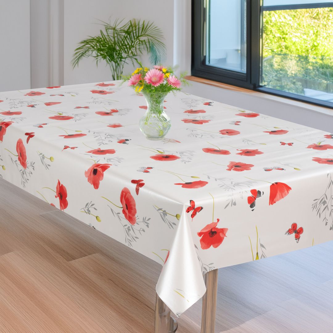 laro Wachstuch-Tischdecke Wachstischdecke Gartentischdecke Mohnblume Rot