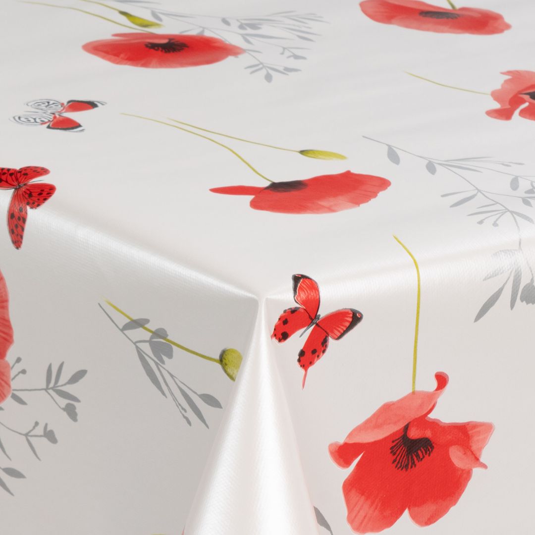 laro Wachstuch-Tischdecke Wachstischdecke Gartentischdecke Mohnblume Rot