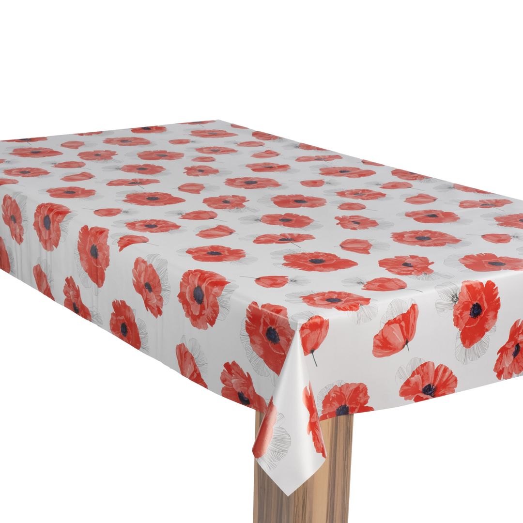 laro Wachstuch-Tischdecke Gartentischdecke Mohnblume Schmetterling Rot