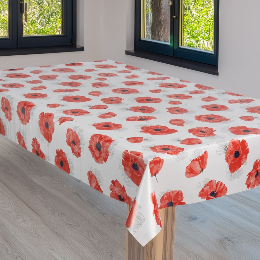laro Wachstuch-Tischdecke Gartentischdecke Mohnblume Schmetterling Rot