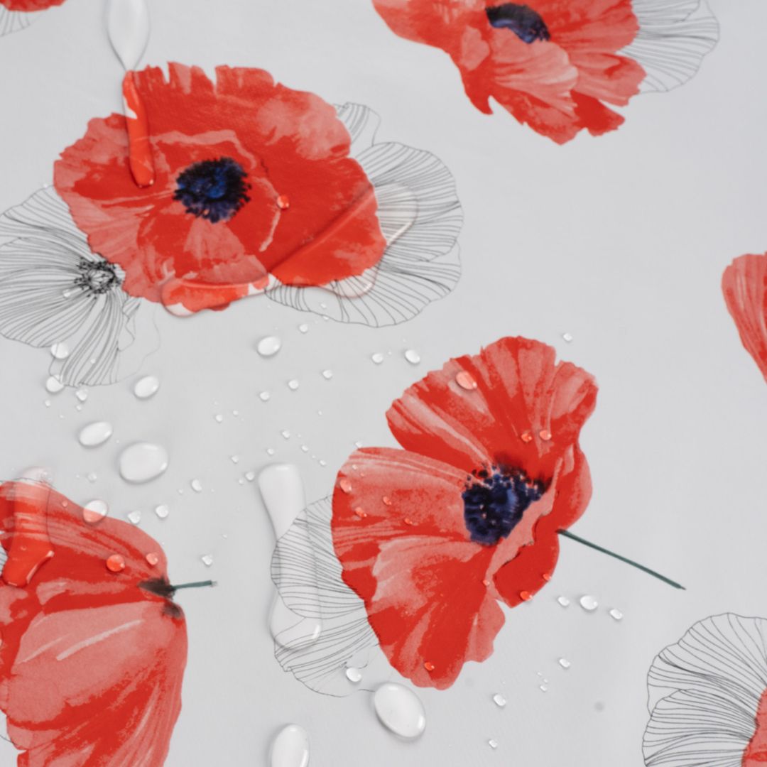 laro Wachstuch-Tischdecke Gartentischdecke Mohnblume Schmetterling Rot