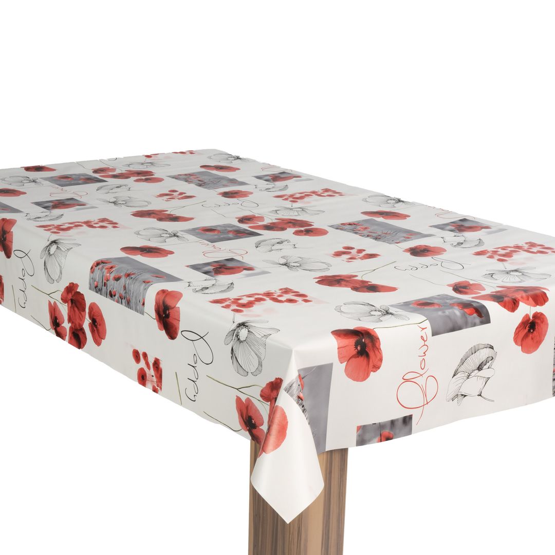 laro Wachstuch-Tischdecke Wachstischdecke Gartentischdecke Mohnblumen WeißModern
