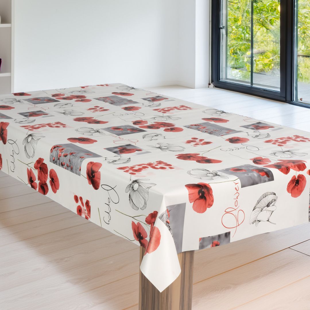 laro Wachstuch-Tischdecke Wachstischdecke Gartentischdecke Mohnblumen WeißModern