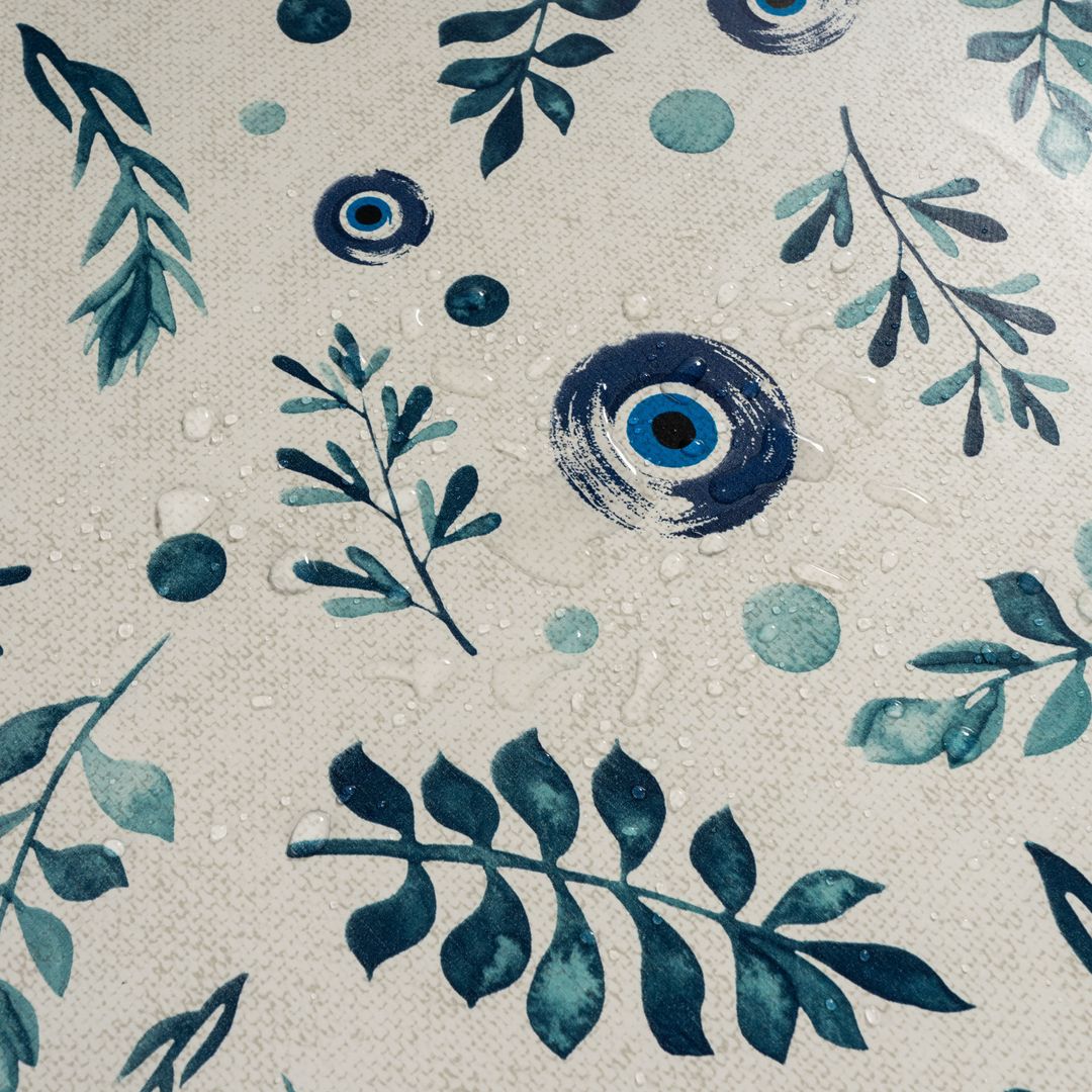 Wachstuch-Tischdecken Nazar Boncugu Auge Zweige Blau Weiß rechteckig