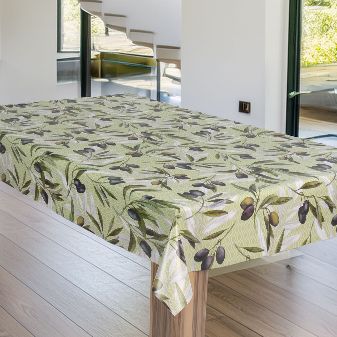 laro Wachstuch-Tischdecke Wachstischdecke Gartentischdecke OlivenGrünOlivenzweig