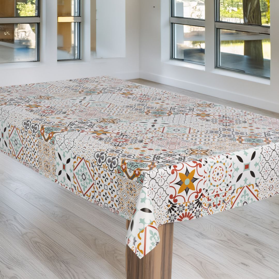 laro Wachstuch-Tischdecke Wachstischdecke Gartentischdecke Patchwork BuntMandala