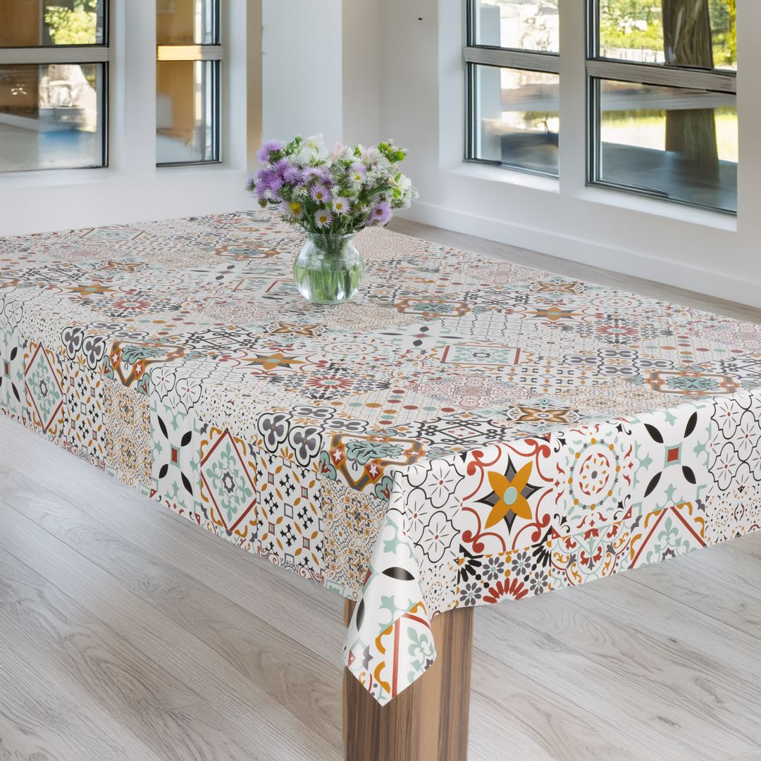 laro Wachstuch-Tischdecke Wachstischdecke Gartentischdecke Patchwork BuntMandala