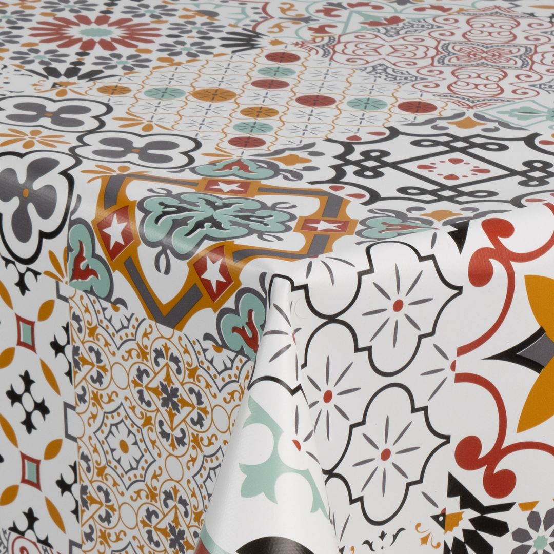 laro Wachstuch-Tischdecke Wachstischdecke Gartentischdecke Patchwork BuntMandala
